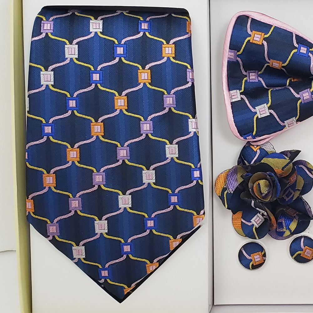 SOLD Pink Bow Tie & Necktie Bud Hanky CuffLink Set - Picture 2 of 8